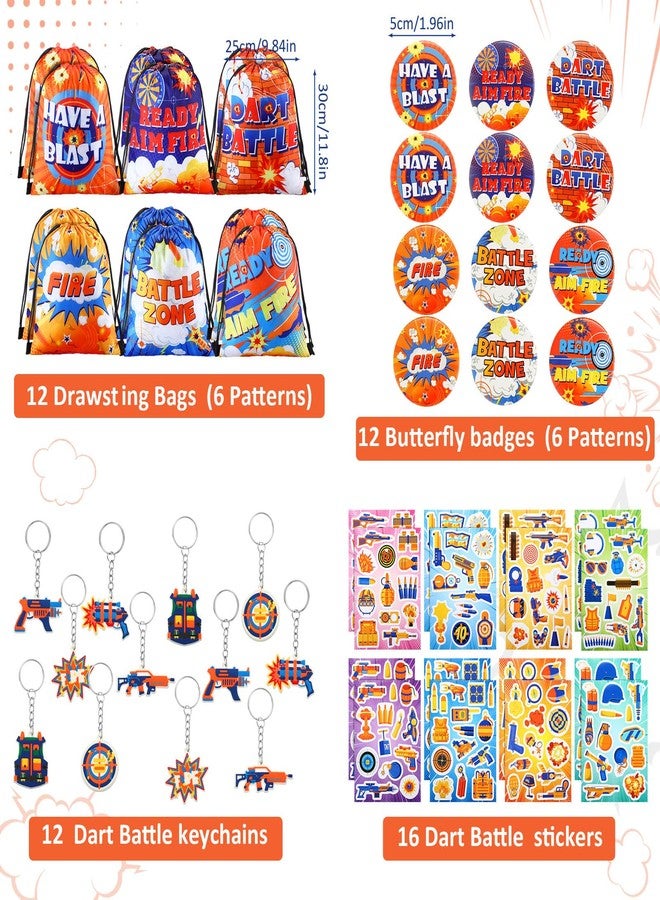 Vertintong 110 Pcs Dart Battle Party Favors Back to School Gifts Includes Dart Party Favor Bags Silicone Wristbands Badges Notebook Keychain Stickers Bendable Pencil for Birthday - Image 2